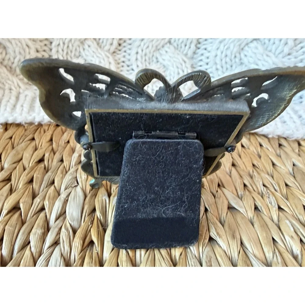 Vintage Ornate Colorful Enameled Butterfly & Rhinestone Photo Picture Frame